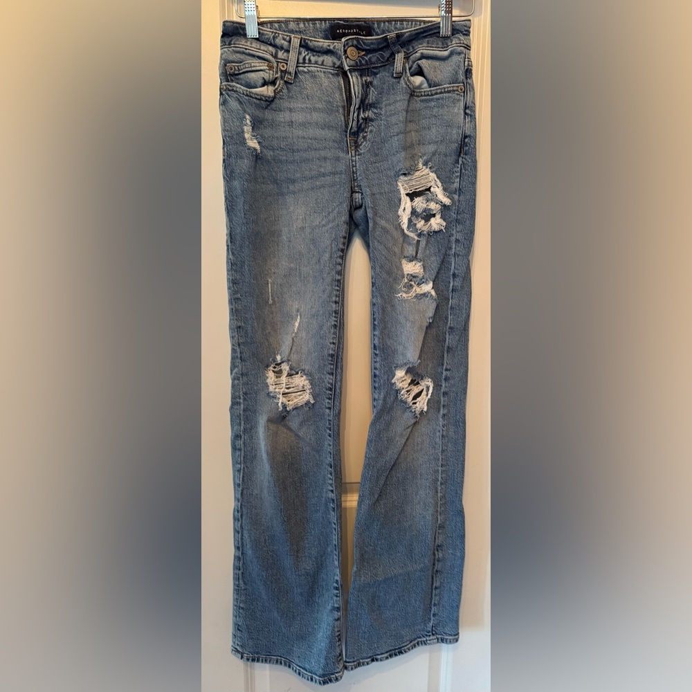 Aeropostale Blue Distressed wide Leg Jeans
